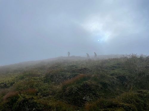 Fog and rain on the peak of the mountains of Praebichl
